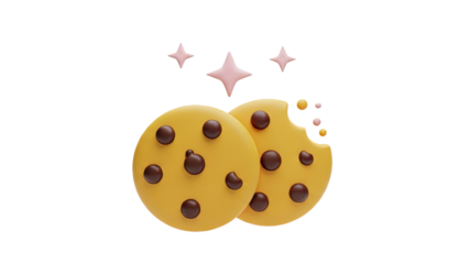 3D Chocolate Chip Cookie with Stars and Bites on transparent background