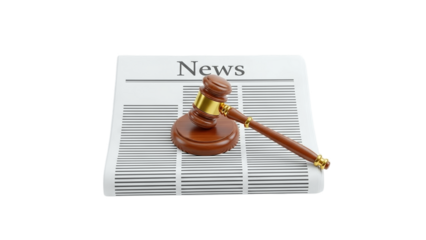 3D Gavel on a Newspaper on transparent background
