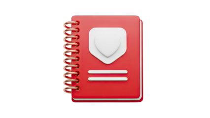 Red notebook with shield icon on transparent background