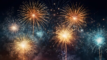 Fototapeta premium Panoramic New Year’s Eve Fireworks Banner Background
