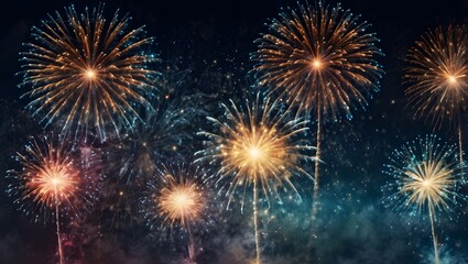 Fototapeta premium Panoramic New Year’s Eve Fireworks Banner Background