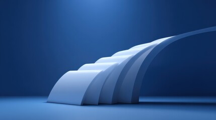 Abstract blue background with a series of white curved shapes forming a modern architectural structure reminiscent of elegant waves and flowing forms.