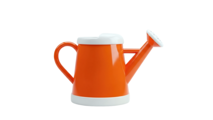 3D Orange watering can with white accents on transparent background