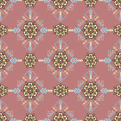 Seamless floral pattern collection featuring abstract botanical flowers and organic flowing shapes. Decorative repeating design with a modern vintage color palette, suitable for textile, fabric