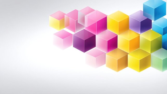 Colorful translucent cubes arranged in a modern abstract geometric pattern with a gradient background for creative design and artistic projects - Powered by Adobe