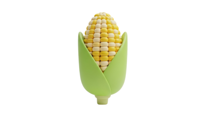 3D Stylized corn on the cob icon on transparent background
