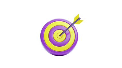 3D Target with arrow in the bullseye on transparent background
