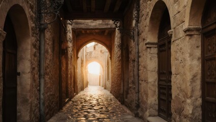 Fototapeta premium Mystical Alleyway - A Journey Through Time and Light.
