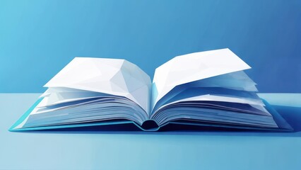 Open turquoise book on light blue surface