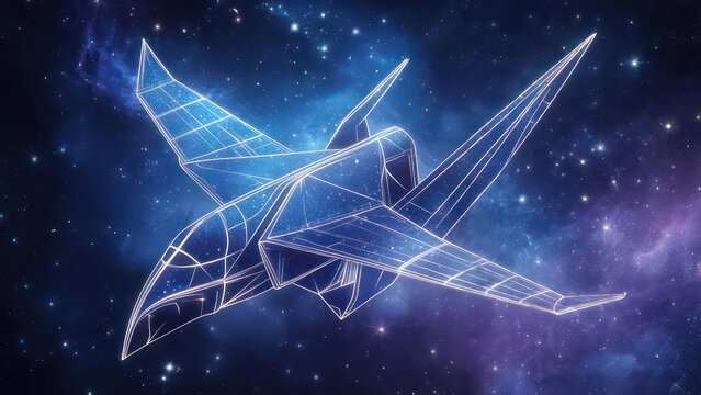 Origami airplane, wireframe,  space - Powered by Adobe
