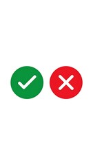 Green checkmark and red cross symbol side-by-side on a white background