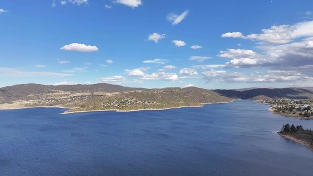 Aerial footage of Jindabyne Dam NSW Australia