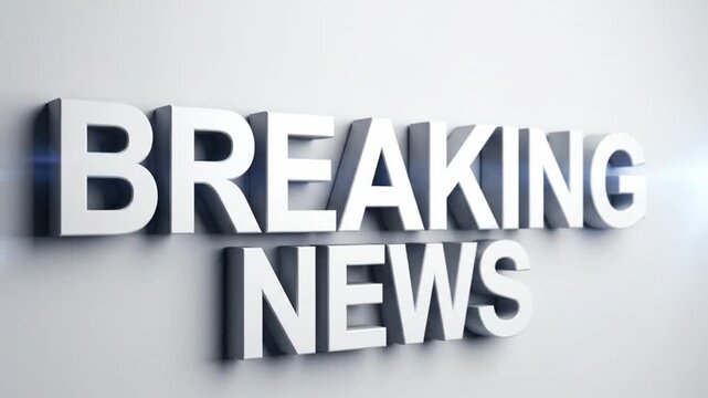 Breaking news alert with 3D text on gray background