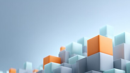 Abstract geometric background with translucent cubes and vibrant orange blocks representing structure, depth, and modern design concepts for digital art
