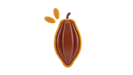 3D Stylized Cacao Pod Icon with Beans on transparent background
