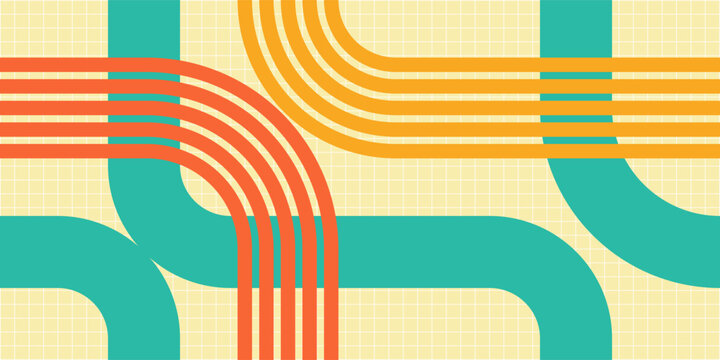 Abstract pattern with vibrant, interconnected retro lines, symbolizing complex pathways, data flow, and modern network systems