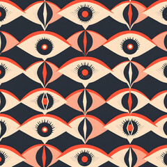 Seamless Pattern of Stylized Abstract Eyes in Modern Graphic Style
