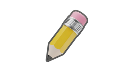 Yellow pencil with pink eraser on transparent background