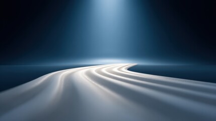 Abstract winding road illuminated by soft light creating a sense of depth and mystery in a serene and futuristic environment