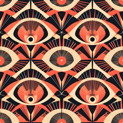 Seamless Pattern of Stylized Abstract Eyes in Modern Graphic Style
