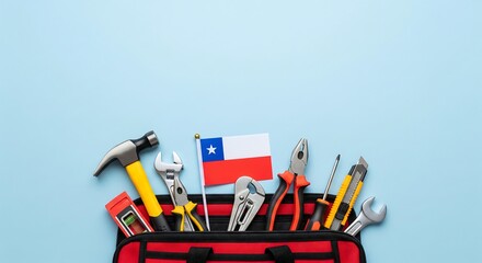 Chilean toolkit with flag and assorted tools for DIY projects