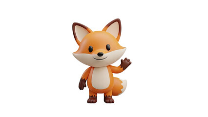Obraz premium Cute cartoon fox waving hello on transparent background
