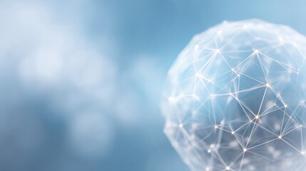 Abstract representation of a digital network sphere with glowing nodes and interconnected lines against a soft blue background for technology concepts