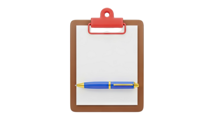 Clipboard with Blank Paper and Blue Pen on transparent background