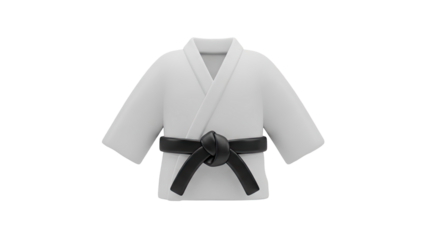 Karate uniform with black belt on transparent background