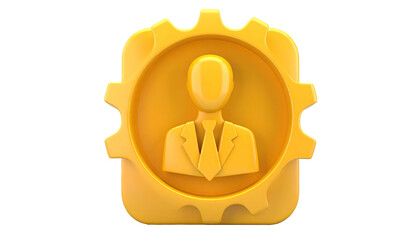 Gold gear with a person inside; on black. Management or settings concept