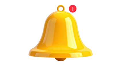 Shiny yellow bell with red notification icon