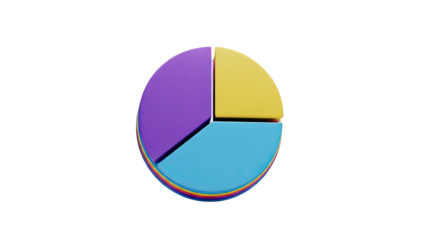 3D Pie Chart with Colorful Slices on transparent background