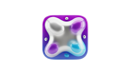 Abstract liquid shape icon with purple and blue gradients on transparent background