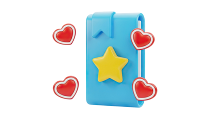 3D Blue book with star and red hearts icon on transparent background