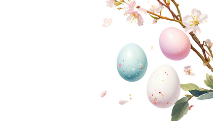 Easter eggs with blossoming branches against a dark background