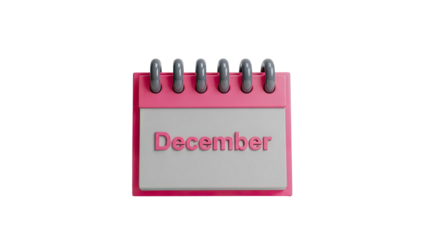 3D calendar page with the word December on transparent background