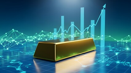 Gold Bar Investment Concept with Digital Financial Market Charts