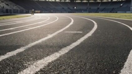 Curved Running Track with White Lines in Stadium.
