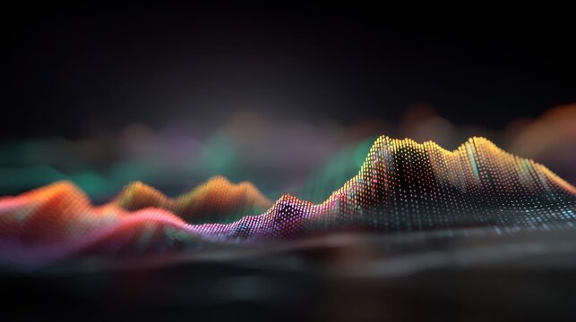 Abstract landscape visualization with colorful peaks and smooth gradients representing data patterns in a digital world of technology and creativity - Powered by Adobe