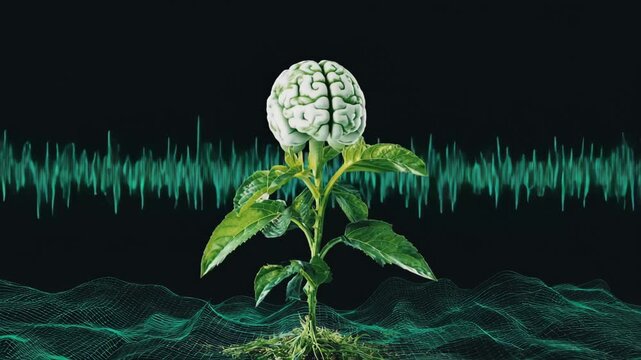 A brain with a sound wave emanating from it, symbolizing the connection between thought and auditory perception.