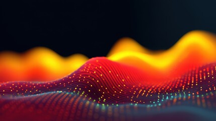 Abstract Colorful Wave Pattern with Glowing Dots in Red and Yellow Shades Creating a Dynamic Visual Background Representation of Data Visualization