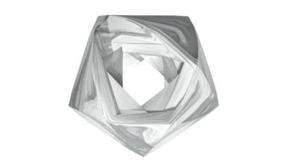 Abstract pentagon shape with swirling, carved, grey interior