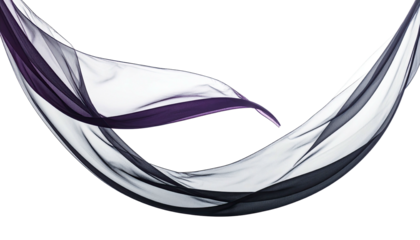 Flowing, translucent fabric with dark purple accents against black