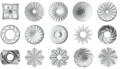 White, circular, and geometric ceiling and wall embellishments in rows