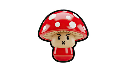 Cute cartoon mushroom with angry face and white spots on transparent background