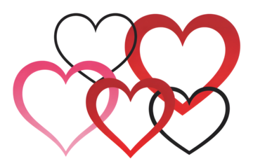 Intertwined hearts in various colors