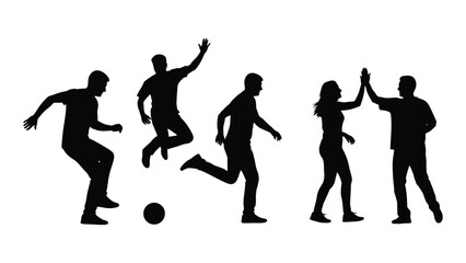 Dynamic group of people in motion captured as a striking black silhouette