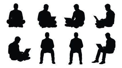 Diverse group of people in various seated positions a striking black silhouette © Juma