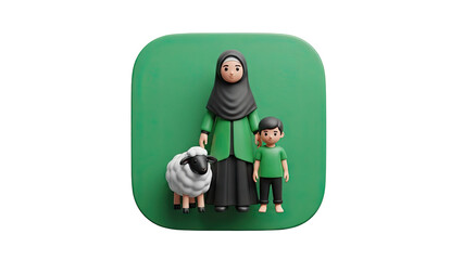 Muslim Family with Sheep 3D Icon on transparent background
