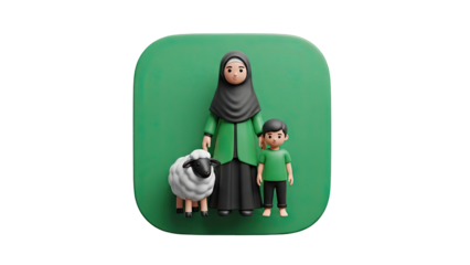 Muslim Family with Sheep 3D Icon on transparent background